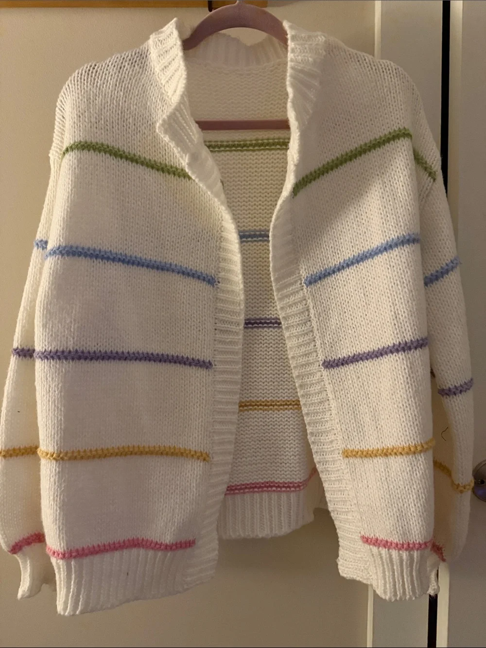 White Striped Open-Front Women’s Sweater Cardigan